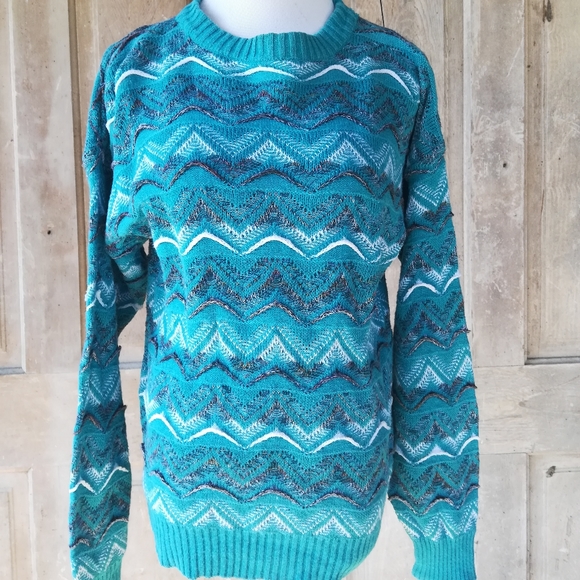 Vintage 90s Turquoise Sweater - Picture 1 of 5